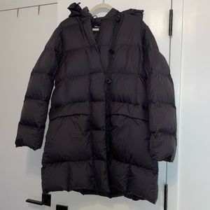 Women U Long Black Button Down Puffer Jacket
